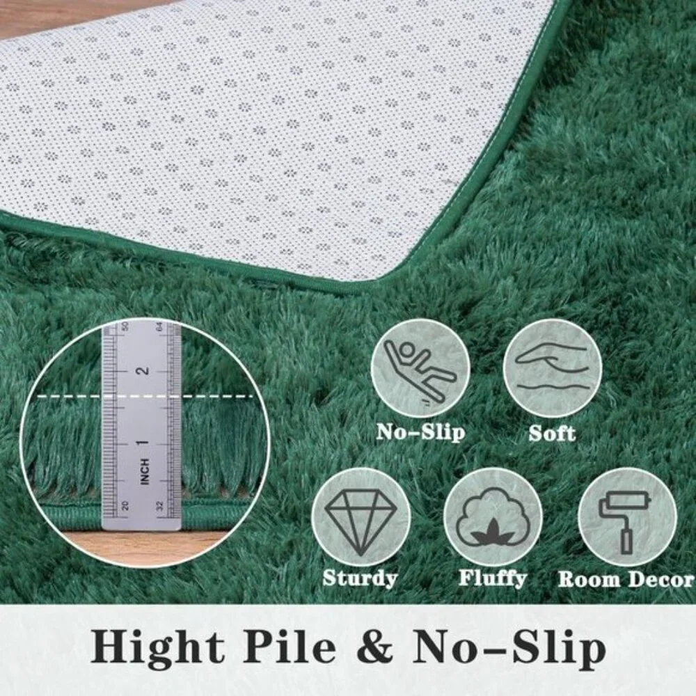 4x6 Green Fluffy Rug, Soft Shag and Cozy Plush Carpet for Nursery & Room Decor